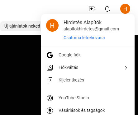 Youtube csatorna létrehozás